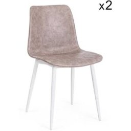 Konte.Design Conjunto de 2 sillones de polipiel beige y patas blancas