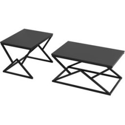 OKWISH Mesa de centro negra de hierro y madera 80x50x40 cm