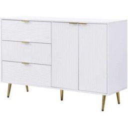 Urban Meuble Aparador blanco elegante diseño ondulado y detalles dorados