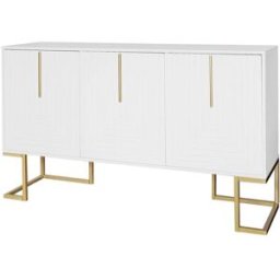 Urban Meuble Mesa consola blanca con motivos geométricos y patas doradas.