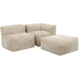Icon Conjunto de sofá puf de 3 piezas: rincón, sillón y reposapiés beige