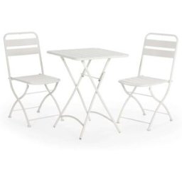 HOMN Conjunto muebles de jardín 3 piezas blanco, mesa y 2 sillas