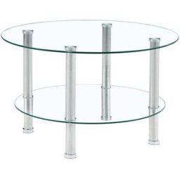 OKWISH Mesa de centro plateada de vidrio de 2 niveles 70x70x42 cm