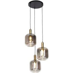 QAZQA Lámpara de techo negra cristal ahumado 3 luces wifi