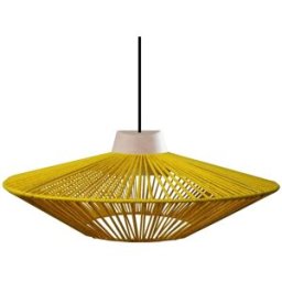 Tosel Suspensión bicono metal y madera natural pantalla hilo amarillo