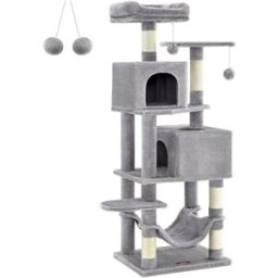 FEANDREA Árbol para gatos de 155 cm con rascador hamaca y felpa gris