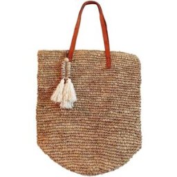 My Bliss Home Bolso de rafia natural con pompón de conchas, beige