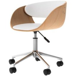 Maison Pavane Silla giratoria de madera y pu blanco con ruedas