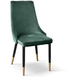 Konte.Design Lote de 4 sillas, tela efecto terciopelo verde, patas antracita y oro