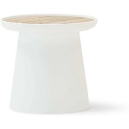 Defora Home Mesa auxiliar redonda polipropileno con bandeja de madera d50 blanco