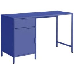 sweeek Escritorio de acero laminado con 1 cajón, azul