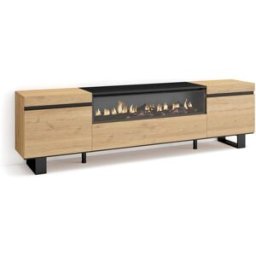 Skraut home Mueble tv efecto madera roble y negro 200x35x57 chimenea efecto fuego