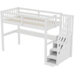 ComfortXL Cama alta infantil 90x200 cm con escritorio y cajones blanca