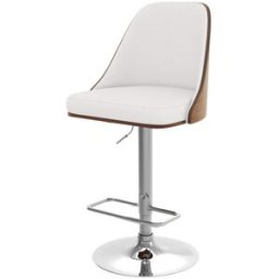Maison Pavane Silla de bar regulable en madera oscura y pu blanco 56/77 cm