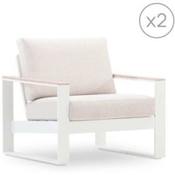 Defora Home Pack 2 sillones jardin aluminio blanco y brazos efecto madera