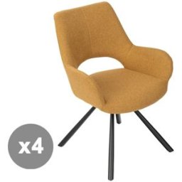 Meubles Cosy Conjunto de 4 sillas de comedor tela brazos patas de metal amarillo