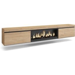 Skraut home Mueble tv efecto madera roble 267x35x45cm chimenea efecto fuego