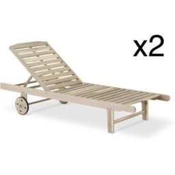Defora Home Pack 2 tumbona hamaca jardín madera con ruedas color claro