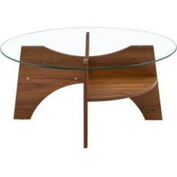 Urban Meuble Mesa de centro redonda de cristal con patas de madera efecto nogal