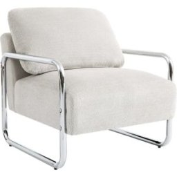 sweeek Sillón vintage de tela chenilla con estructura cromada, blanco roto