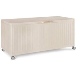 Konte.Design Baúl de jardín de aluminio beige, con ruedas y asa