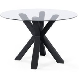 Koketto Home Mesa redonda tapa cristal 120 y patas metálicas negras