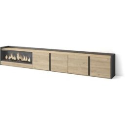 Skraut home Mueble tv efecto madera roble negro 315x35x50cm chimenea efecto fuego