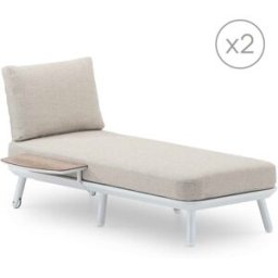Defora Home Pack 2 chaises longues y mesa efecto madera blanco y cuerda beige