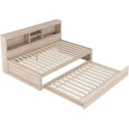 MODFU Cama infantil de aglomerado color natural 90x200 cm con cama nido