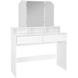 ML-Design Tocador con espejo plegable, taburete, 2 cajones y 3 compartimentos