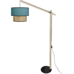 Tosel Lámpara de pie articulado madera natural metal negro pantalla azul