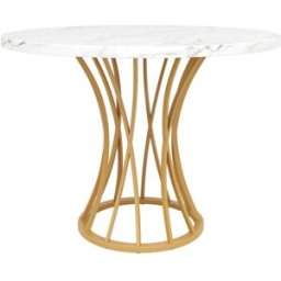 MODFU Mesa de comedor redonda 80x80 cm con patas metálicas, dorado