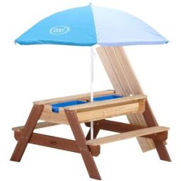 Axi Mesa de picnic para arena y agua con sombrilla, madera fsc, marrón