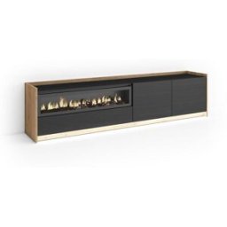 Skraut home Mueble tv efecto madera negro roble 207x37x50cm chimenea efecto fuego