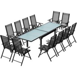 Concept Usine Conjunto de jardín de aluminio: mesa extensible + 12 sillas textileno