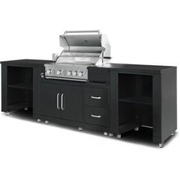 Oviala Cocina exterior de 3 piezas con barbacoa negra