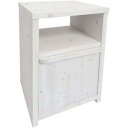NATYAL Mesita de noche de madera maciza cajón y balda blanco envejecido 40cm