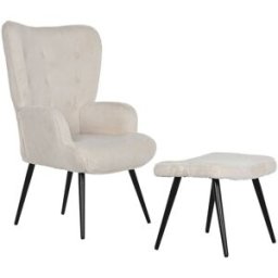 NIYLO Butaca de acero y poliéster con reposapiés blanco 72x74x97 cm