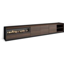 Skraut home Mueble tv efecto madera roble oscuro y negro 310 chimenea efecto fuego