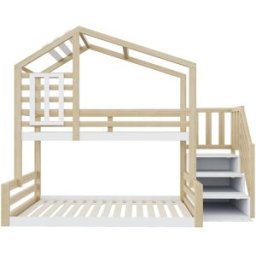 OKWISH Litera infantil natural de pino con escalera 90x200 cm