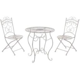 CLP Set de mesa y 2 sillas de jardín en Metal Blanco antiguo