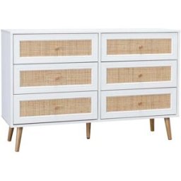 sweeek Cómoda de 6 cajones con efecto madera y caña, blanco roto