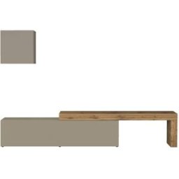 Whous Conjunto de mueble TV 190/350 cm efecto madera color topo mate / roble
