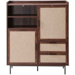 Calicosy Aparador alto 2 puertas 2 cajones de tela y decoración nogal h120 cm