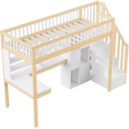 ComfortXL Cama alta infantil 90x200 cm con escritorio y LED blanca