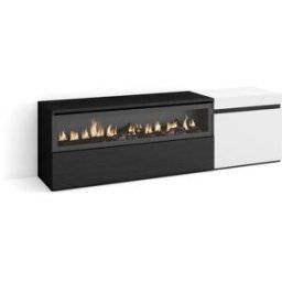 Skraut home Mueble tv efecto madera blanco y negro 150x35x45 chimenea efecto fuego