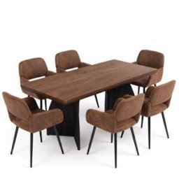 Urban Meuble Conjunto mesa rectangular 160 cm y 6 sillas marrón efecto cuero