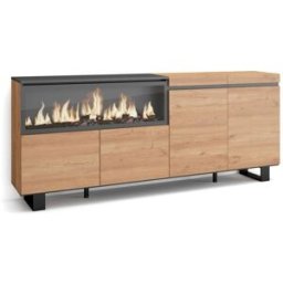 Skraut home Aparador efecto madera roble 208x35x87cm chimenea efecto fuego