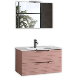 AQA DESIGN Mueble de baño con espejo de 4 piezas en mdf rosa empolvado