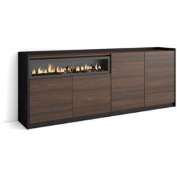 Skraut home Aparador efecto madera roble oscuro negro 210cm chimenea efecto fuego